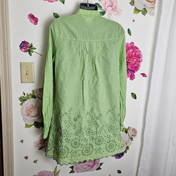 SOPHIE MAX 100% Cotton Eyelet Tunic Light Green Long Sleeve Flowy Lagenlook - Picture 3 of 11